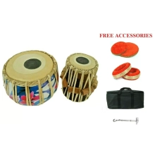 Folk Musical Percussion Instrument 3D Printed Brass Tabla Drums Set With Bag - Party and Festive Needs | Buy online on ZillyBuy