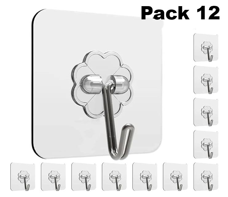 Rudra Adhesive Stronger Plastic Wall Hooks Hangers, Waterproof Stick for Kitchen Bathroom Shower Door Outdoor Home Improvement Utility Hook -12 Pcs Transparent - Hardware, Tools and Home Safety | Buy online on ZillyBuy