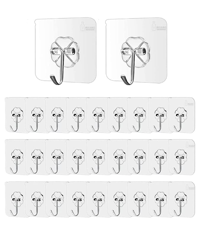 Rudra Adhesive Stronger Plastic Wall Hooks Hangers, Waterproof Stick for Kitchen Bathroom Shower Door Outdoor Home Improvement Utility Hook -30 Pcs Transparent - Hardware, Tools and Home Safety | Buy online on ZillyBuy