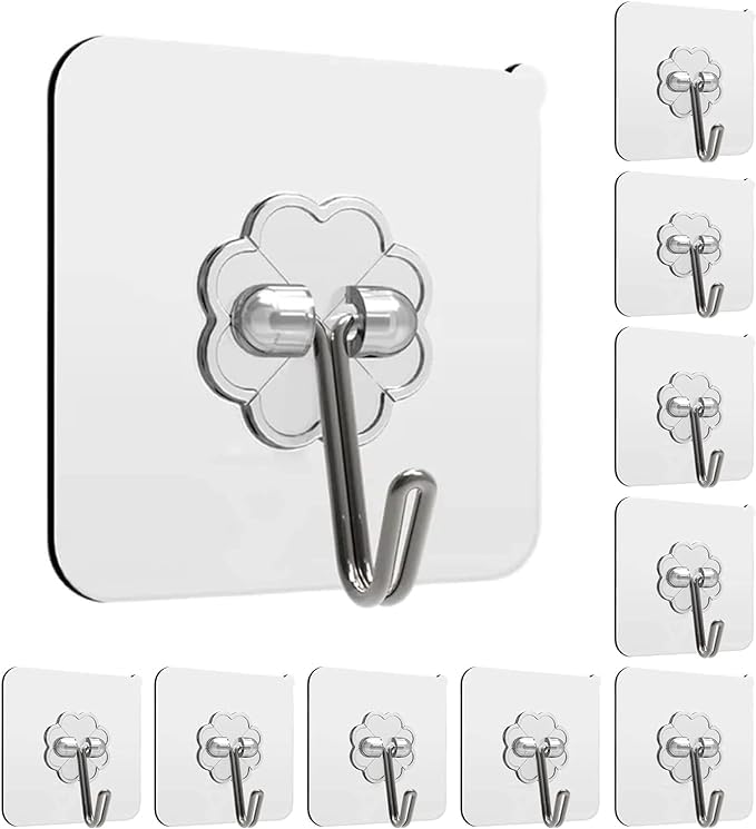 Rudra Self Adhesive Wall Hooks,Heavy Duty Sticky Hooks For Kitchen,Bathroom,Bedroom Hook 10 (Pack of 10) - Hardware, Tools and Home Safety | Buy online on ZillyBuy