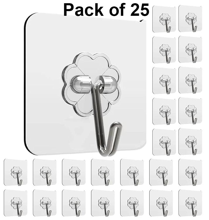 Rudra Self Adhesive Wall Hooks,Heavy Duty Sticky Hooks For Kitchen,Bathroom,Bedroom Hook 25 (Pack of 25) - Hardware, Tools and Home Safety | Buy online on ZillyBuy