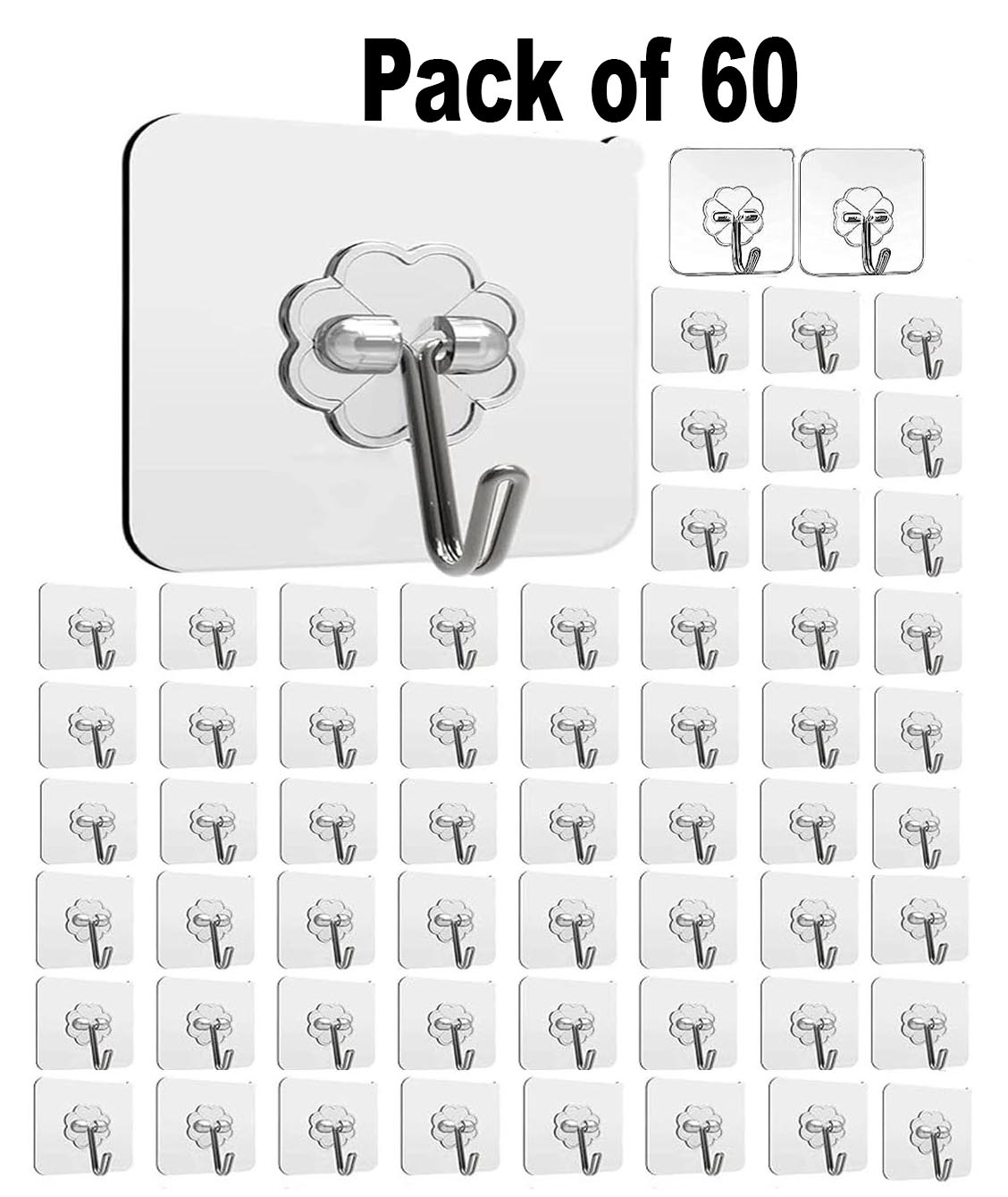 Rudra Self Adhesive Wall Hooks,Heavy Duty Sticky Hooks For Kitchen,Bathroom,Bedroom Hook 60 (Pack of 60) - Hardware, Tools and Home Safety | Buy online on ZillyBuy