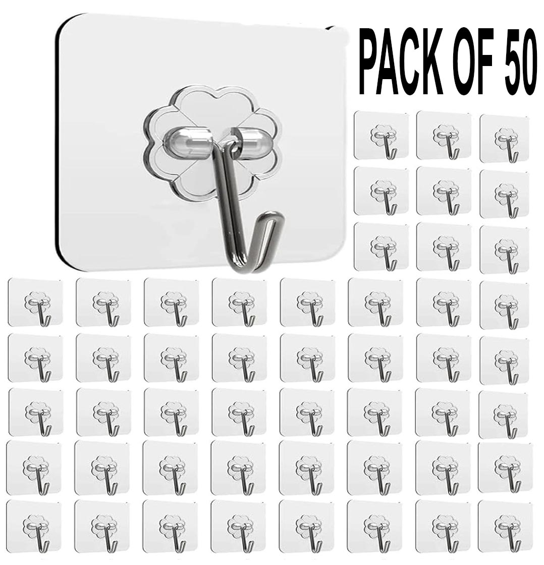 Rudra Self Adhesive Wall Hooks,Heavy Duty Sticky Hooks For Kitchen,Bathroom,Bedroom Hook 50 (Pack of 50) - Hardware, Tools and Home Safety | Buy online on ZillyBuy