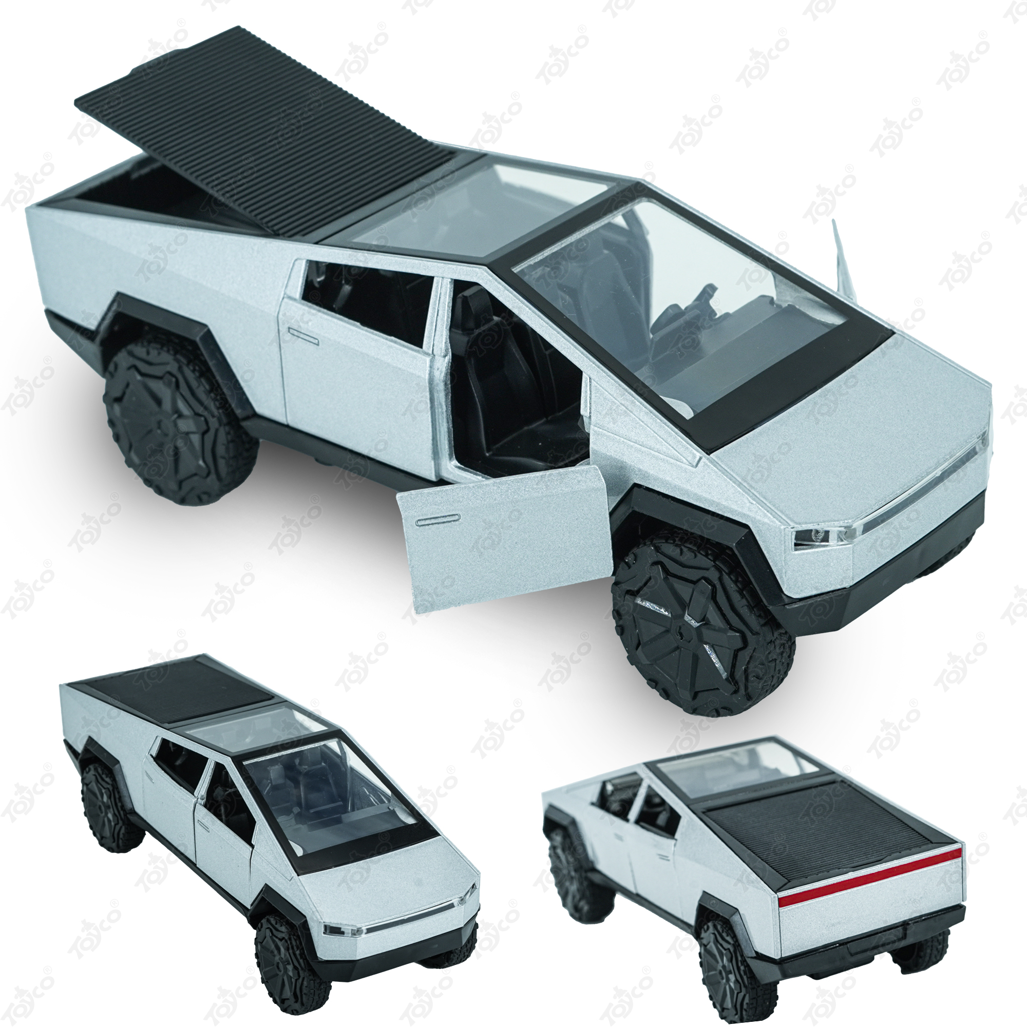 TOYCO Tesla Cybertruck Die-Cast Toy Car  1:36 Scale Metal Model with Pull-Back Action, Lights & Sound, Openable Doors  Premium Tesla Toy for Boys Girls & Collectors  Grey - Toys and Games | Buy online on ZillyBuy