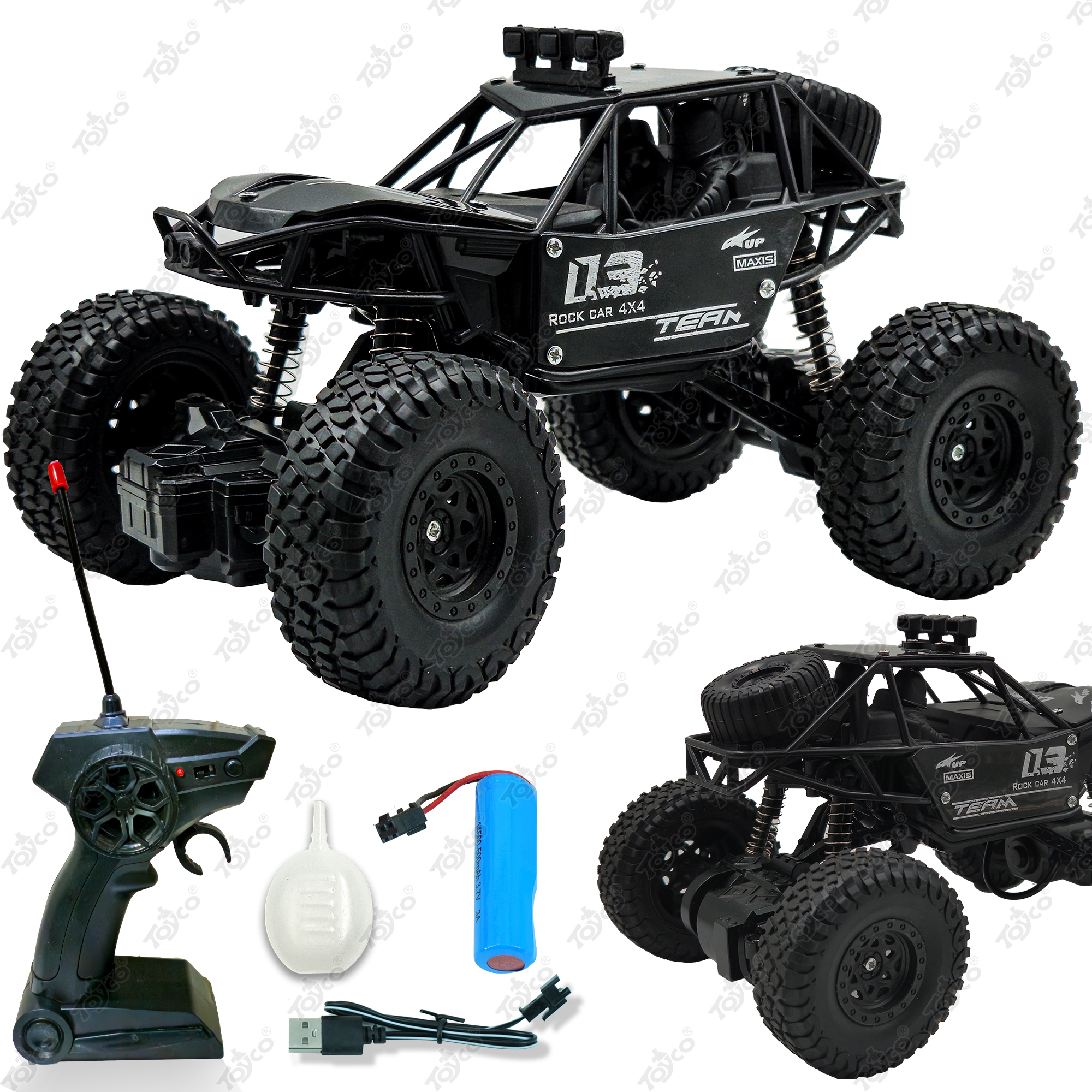 TOYCO Rock Crawler RC Monster Truck Rechargeable Remote Control Car for Kids (4+ Years) | Double Motor, All-Terrain, Shockproof, Longer Play Time, 1:18 Scale | Birthday Gift for Boys & Girls (Black) - Toys and Games | Buy online on ZillyBuy