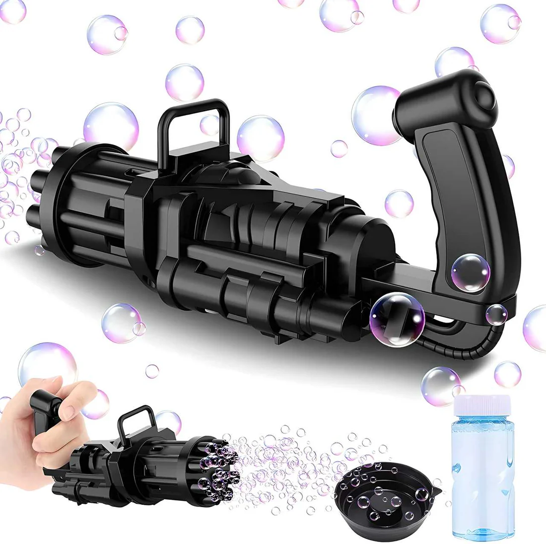 Bubble Gun- 8 Hole Automatic Gatling Bubble Gun Blower Maker, with 3 Batteries and Bubble Water(Assorted Color) - Toys and Games | Buy online on ZillyBuy