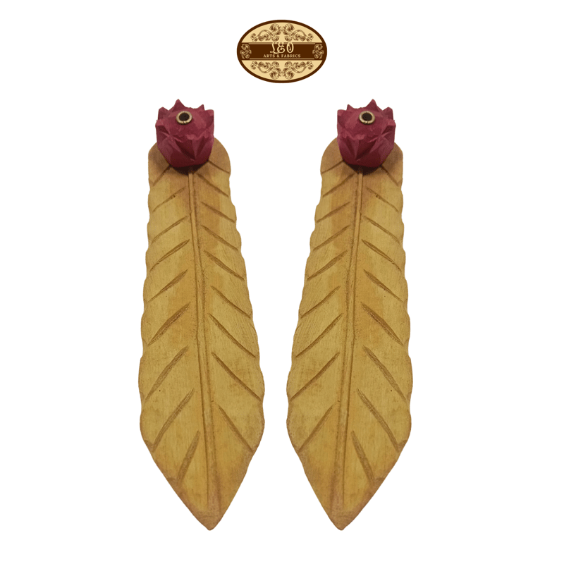 Handcrafted Wooden Incense Stick Holder with Pink Flower Figurine, 15 cm - Pack of 2 - Pooja Needs | Buy online on ZillyBuy