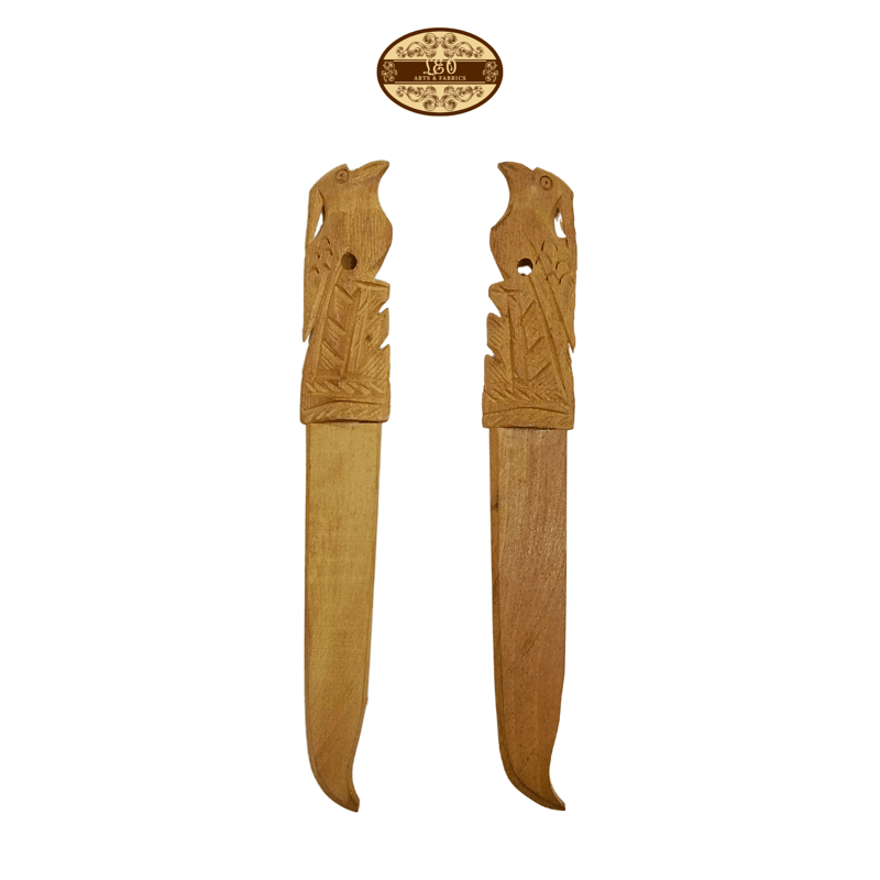 Handcrafted Wooden Paper Cutter, 7 inch, Bird Figurine with Hairdo at Top, Pack of 2 - Stationery | Buy online on ZillyBuy