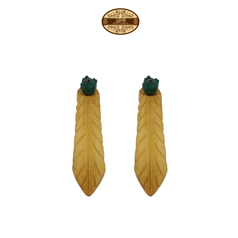 Handcrafted Wooden Incense Stick Holder with Green Flower Figurine, 15 cm - Pack of 2 - Pooja Needs | Buy online on ZillyBuy