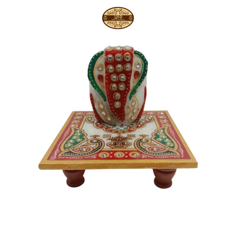 Handcrafted Marble Chowki with Ganesh Figurine, 10cm x 10cm x 9.5cm - Pooja Needs | Buy online on ZillyBuy