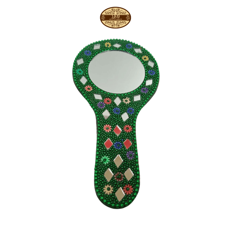 Decorative Handmade Vanity Mirror with Lac Work, Round, Green, Easy to Carry - Party and Festive Needs | Buy online on ZillyBuy