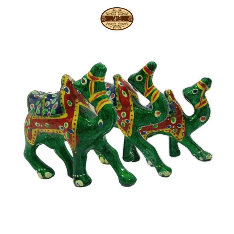 Handcrafted Paper Mache Camel Family Figurines, Set of 3, Green - Toys and Games | Buy online on ZillyBuy