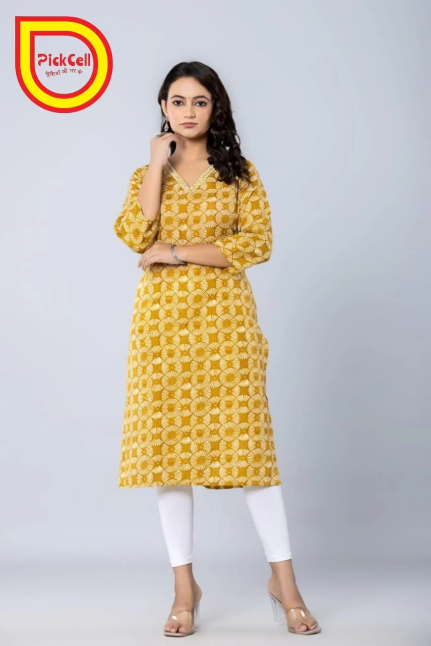 PickCell Printed Long Kurti Poly Cotton Fabric - Kurtis, Tunics | Buy online on ZillyBuy
