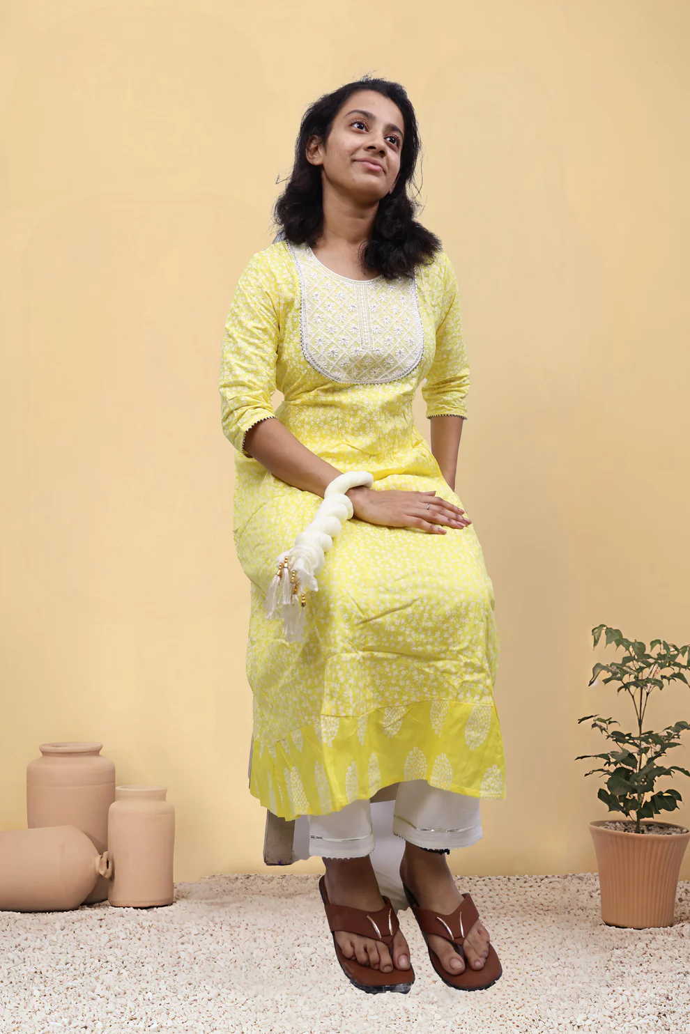 PickCell Triveni Sangam Embroidery Cotton Kurti with Pyajama and Dupatta - Kurtis, Tunics | Buy online on ZillyBuy