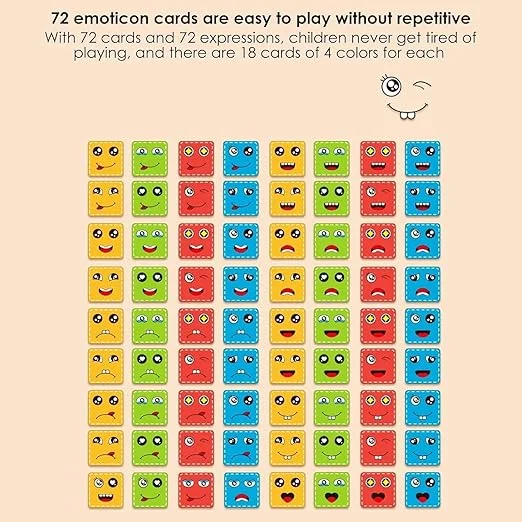 Cube Face Game  Fun & Educational Puzzle for Kids, Includes 4 Colorful Cubes, Matching Cards & Bell  Develops Memory & red