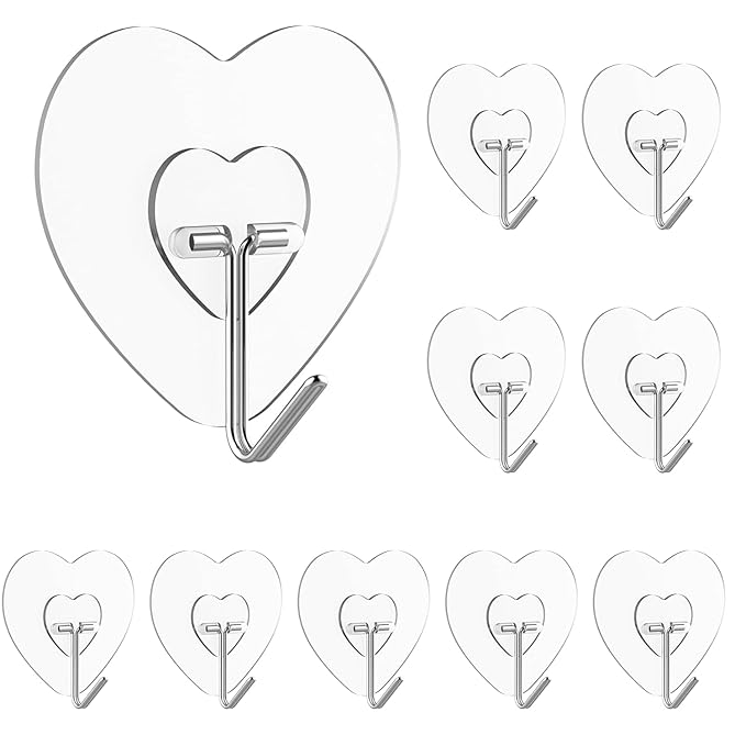 JIALTO Heavy Duty, Self Sticky Wall Hooks for Hanging Love Hook, Clock, Key, No Damage Wall Hangers for Bathroom, Kitchen(Pack of 10) alabaster