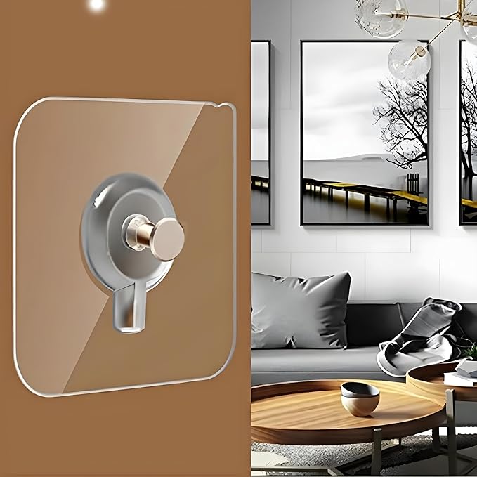 JIALTO 10 Pcs Self Adhesive 6mm Wall Hanger Nail Hook for Photo Painting Frame, Clothes, Clock, Kitchen, Bathroom - Transparent, Adhesive Without Wall Drilling, Stainless Steel, Heavy Duty Hook alabaster