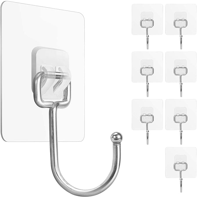 JIALTO 5Pcs Large Adhesive Hooks 22Ib(Max), Waterproof and Rustproof Wall Hooks for Hanging Heavy Duty, Stainless Steel Towel and Coats Hooks to use Inside Kitchen, Bathroom, Home and Office alabaster
