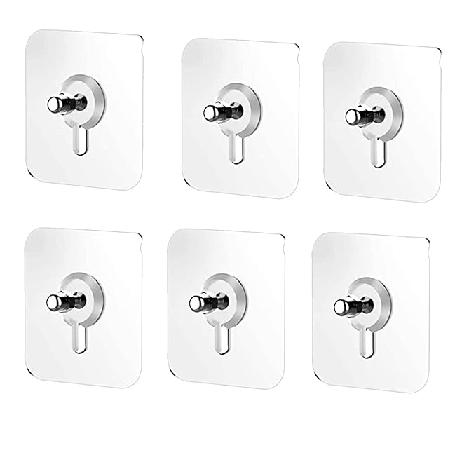 JIALTO Adhesive Nails Wall Poster Non-Trace Stick Wall Hook, Adhesive, Heavy Duty Wall Hooks for Hanging | Durable Transparent Strong Adhesive Screw Wall Nail Hook 6 Pcs, Stainless Steel alabaster