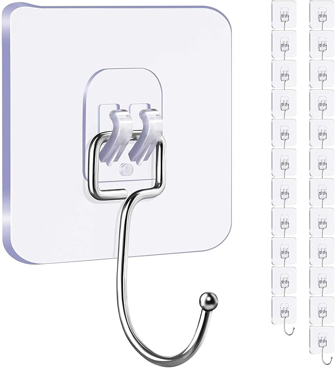 JIALTO 20 Pcs Self Adhesive Wall Hook for 13.2LB(Max) Heavy Duty Big Hooks Waterproof Adhesive Sticky Square Hooks Hanging Capacity 6 KG | Multipurpose Home Storage Hook - Big Hook alabaster