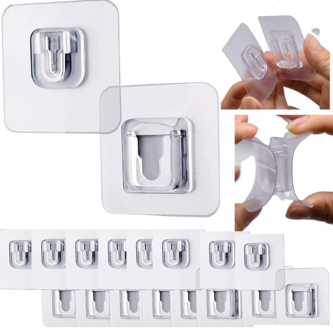 JIALTO 20 Pcs Double-Sided Heavy Duty Adhesive Wall Hooks- Waterproof, Oil-Proof, Reusable, Damage-Free- Strong Self-Adhesive Hooks for Kitchen, Bathroom, Wall Hanging, Robes, Home Organizer alabaster