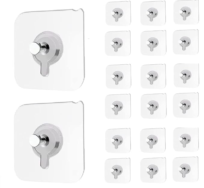 JIALTO 20 Pcs Self Adhesive Wall Hooks - Versatile 6mm Nail Design for Photo Frames Hooks, Clocks, and More - Heavy Duty, Transparent, No-Damage Hanging Solution for Bathroom, Kitchen white