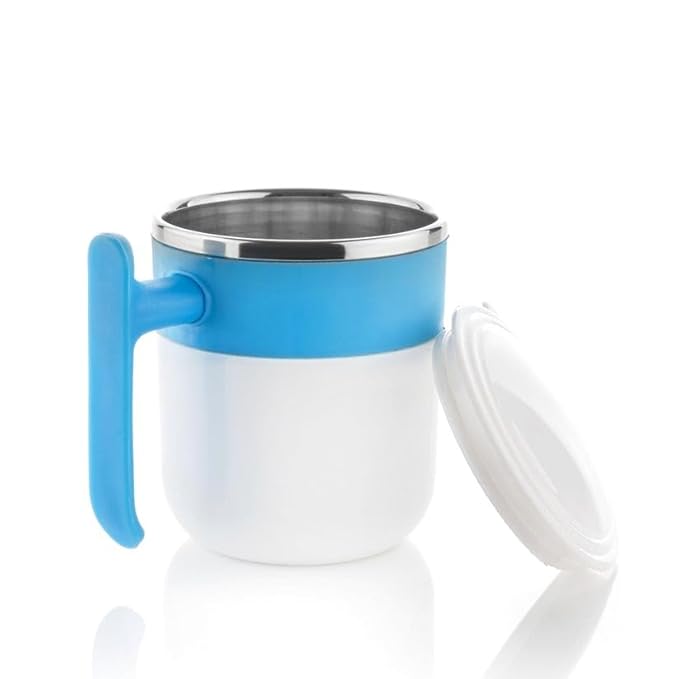 RF REDFOXX Stainless Steel Insulated Travel Mug, 300ml, Double Wall Design with Lid and Handle, White and Blue white