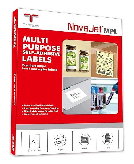 NovaJet Multipurpose Label for Inkjet/Laser Printer 1 Label (Size of Lable 210 mm x 288 mm) in A4 Sheet 200 Sheet - Stationery | Buy online on ZillyBuy
