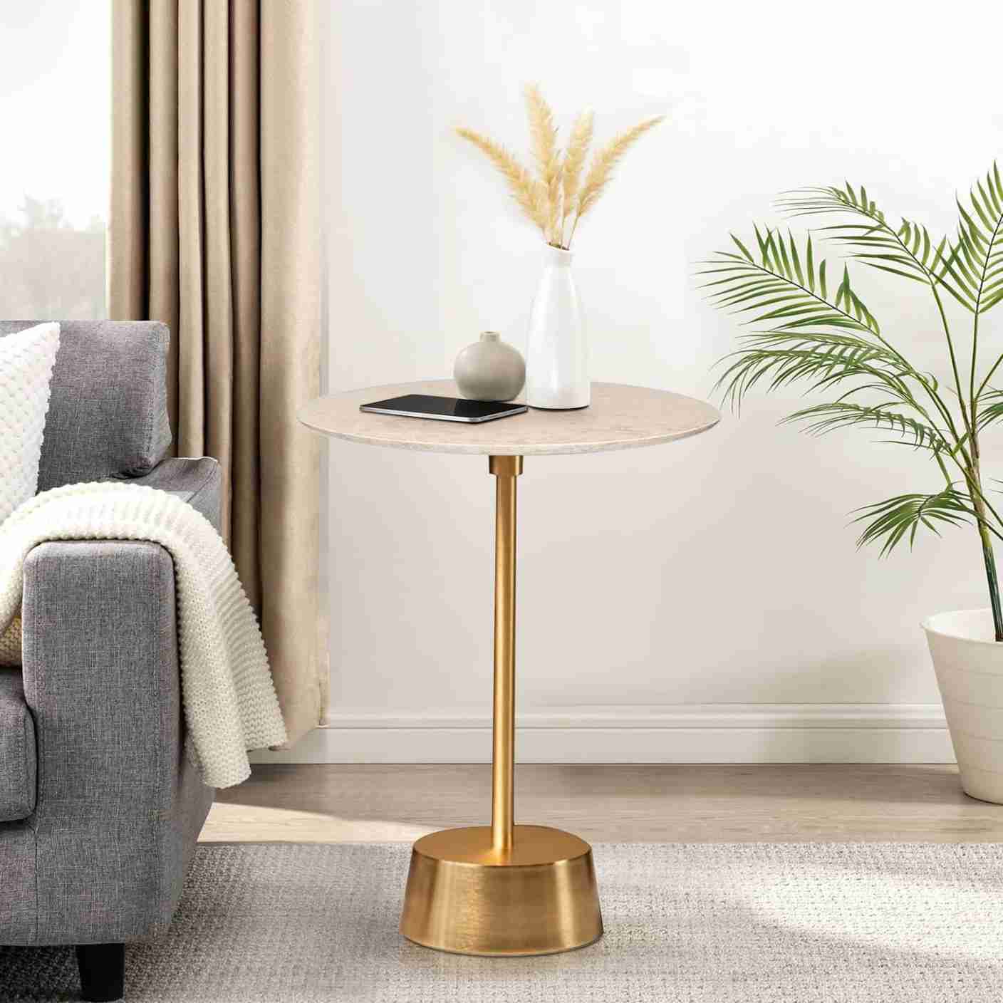 Bristol End Table In White and Gold Colour akaroa