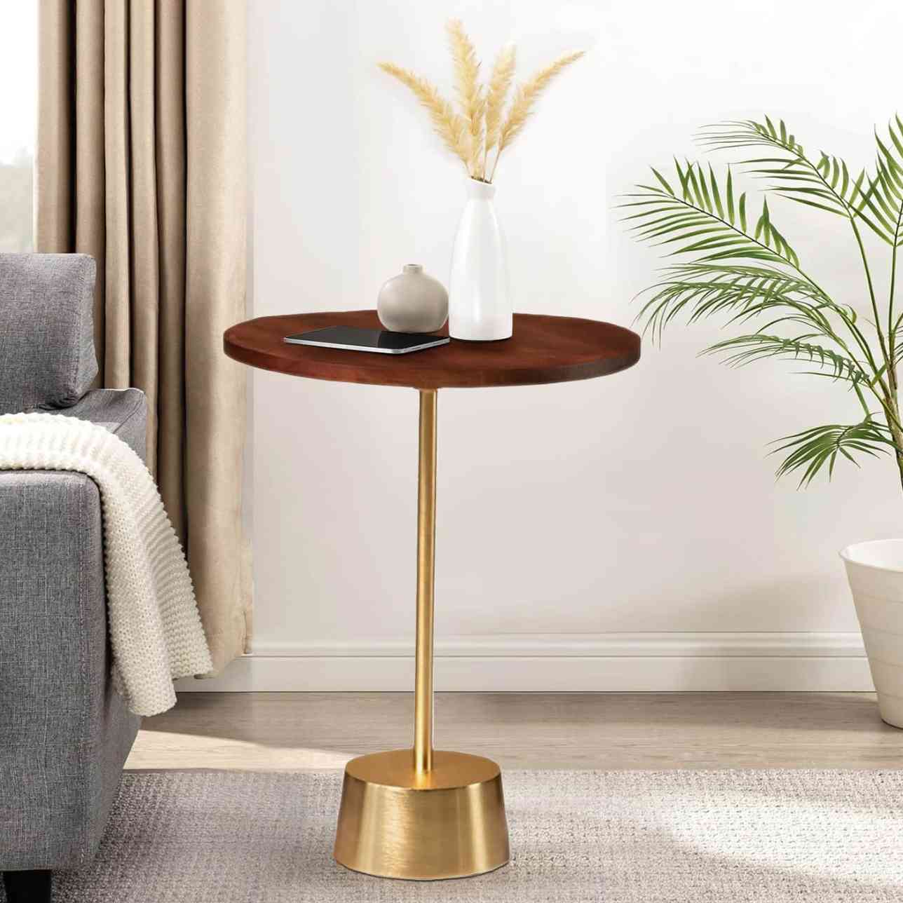 Bristol End Table In Walnut and Gold Colour brown