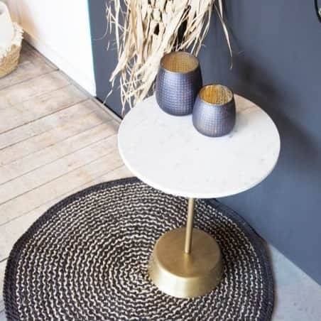 Bristol Marble Top End Table In White and Gold Finish white