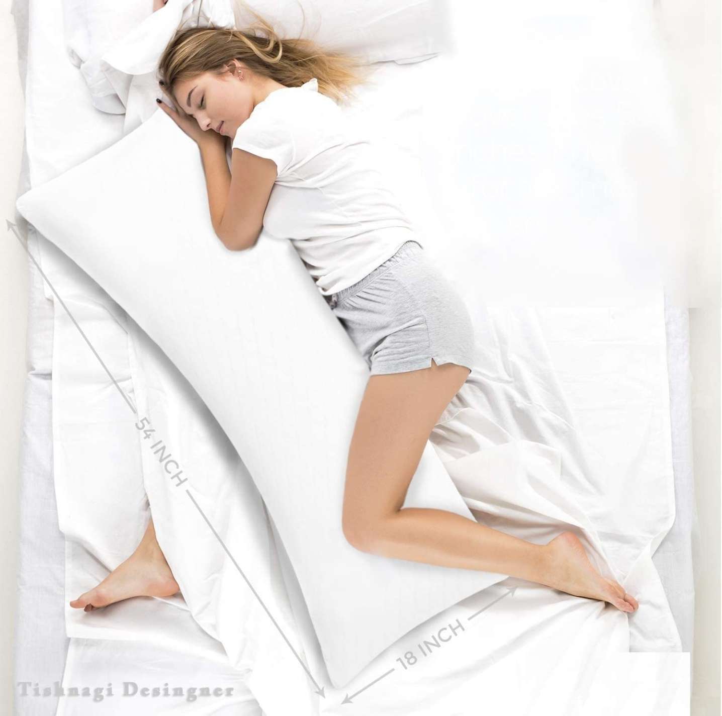 1 Piece Ultra Soft Microfiber Body Pillow, Long Large Pillows For Use During Pregnancy, Side Sleeper - Cotton White Stripes Cover Insert (54 X 18 Inches) white