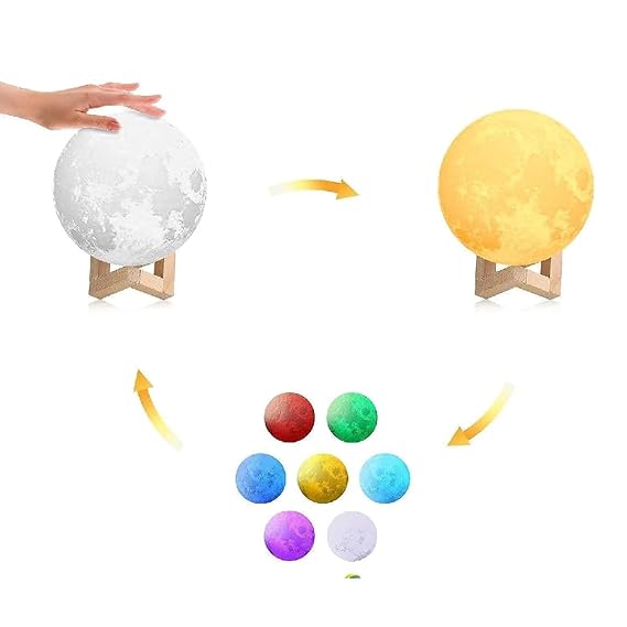 7 Color Change Moon Lamp (15 cm) LED Lunar Night Light, Touch Control, 3D Printed, Ideal for Bedroom, Living Room, Room, Unique Gift Idea - Toys and Games | Buy online on ZillyBuy