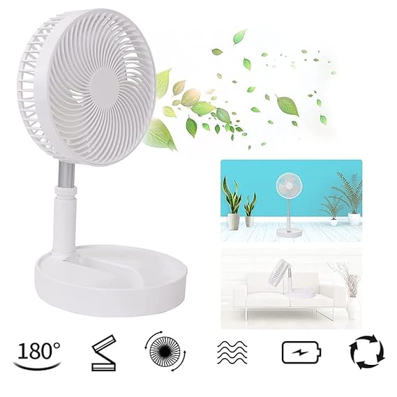Telescopic Electric Desktop Fan Height Adjustable, Portable & Quiet, Rechargeable USB Fan with Foldable Design for Home, Office & Travel, 4 Speeds & Oscillation - Electricals | Buy online on ZillyBuy