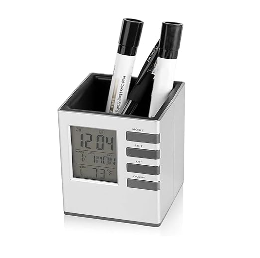 Clock Pen Holder - Multifunctional Desk Organizer with Built-in Clock | Stylish & Practical Office Accessory - Stationery | Buy online on ZillyBuy