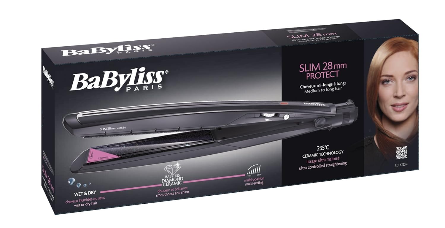 babyliss hair straightener with advanced heating technology diamond ceramic plate black open box product 