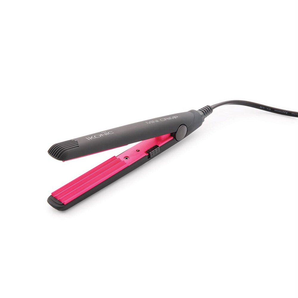 ikonic mini crimper hair curler with power indicator light ceramic plates black and pink open box product 
