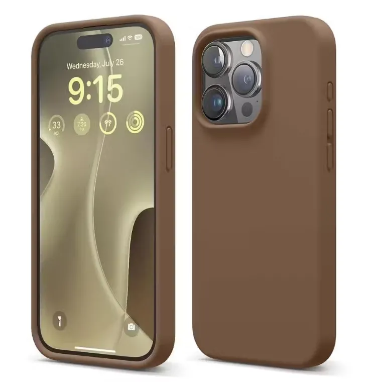 Kozykit Liquid Silicone Case Compatible with iPhone 15 Case, Full Body Protective Cover, Shockproof, Slim Phone Case, Anti-Scratch Soft Microfiber Lining - (Brown) antique bronze