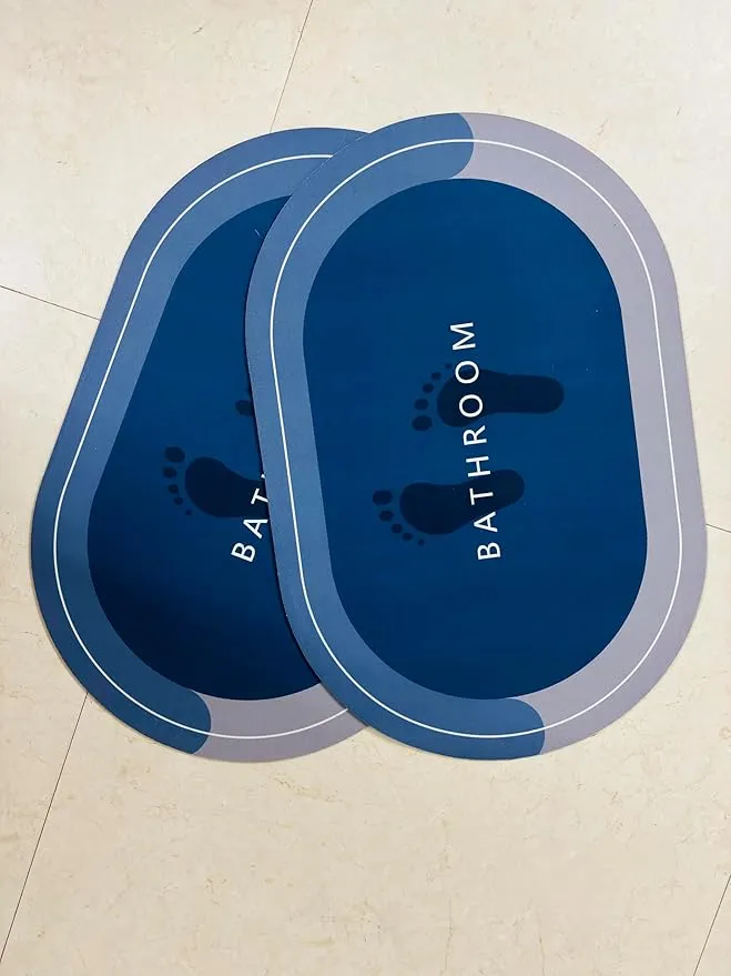 Rubber Bath mats Quick-Drying Non-Slip Bathroom mat Super Absorbent Bath mat Instant Dry Bath mat, Bathroom Rug in Front of The Kitchen Sink, Shower Room, Bathtub, Oval (Blue Grey) bahama blue