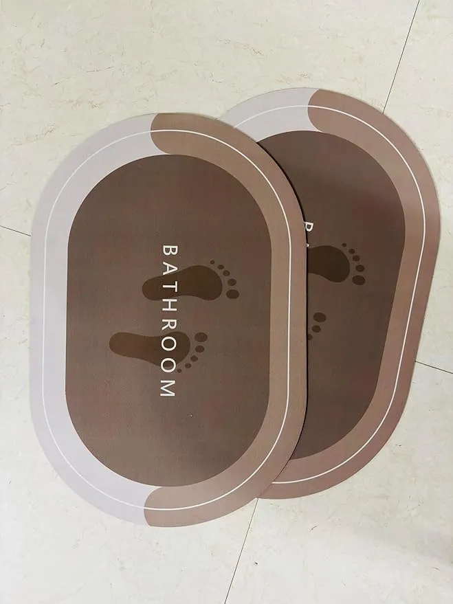 Rubber Bath mats Quick-Drying Non-Slip Bathroom mat Super Absorbent Bath mat Instant Dry Bath mat, Bathroom Rug in Front of The Kitchen Sink, Shower Room, Bathtub, Oval (Brown Grey) brown rust