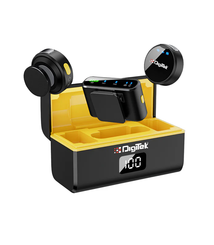 DIGITEK (DWM-116) 2-in-1 Wireless Microphone, 2.4GHz, Magnetic Collar Clip, 360 Sound Capture, 40m Range, 6Hr Battery, Type C-to-C & C to LTC, DSLR, iOS & Android Compatible, for Interviews & Vlogging - Microphone | Buy online on ZillyBuy