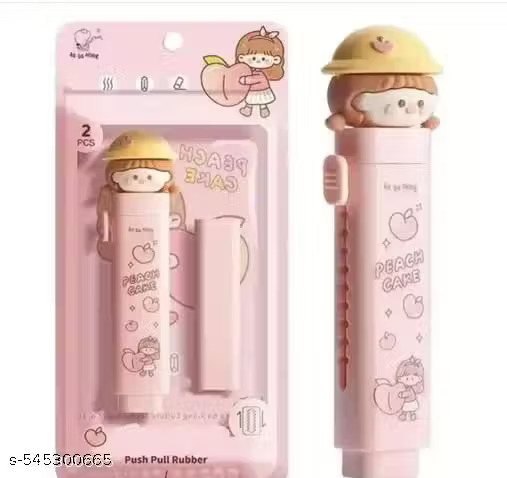 Retractable Rubber Stick Eraser for Students & Kids Adorable,Peach Blossom party, cartoon cute push pull eraser (Pack of 1) Perfect for School, Crafts & Homework - Stationery | Buy online on ZillyBuy