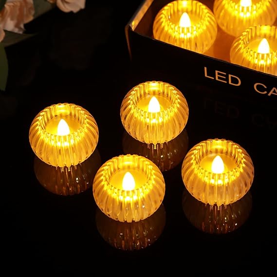 HOME Elegant Unique LED Diya Light Flameless Decirative Smokeless Romantic Decor Simulated Crystal Battery Operated Warm White Tea Light for Party, Diwali, Christmas--set of 2 - Party and Festive Needs | Buy online on ZillyBuy