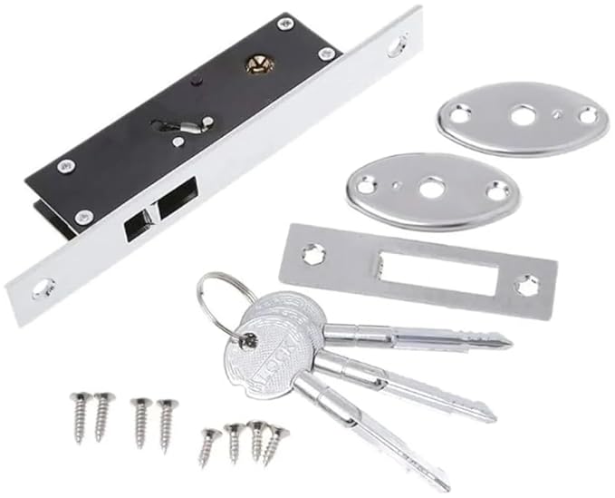 Hook Door Lock Set with 3 Keys, Stainless Steel, Secured,Pack of 1 Lock for Your Sliding Doors - Hardware, Tools and Home Safety | Buy online on ZillyBuy