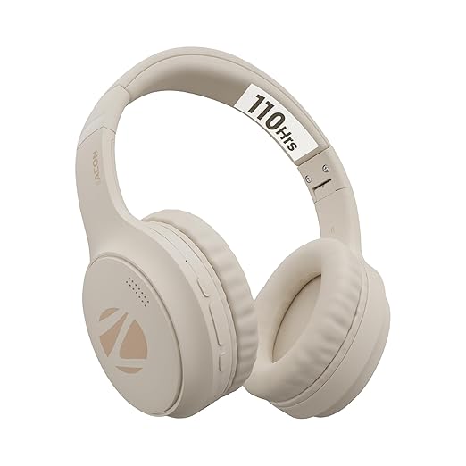 ZEBRONICS AEON Over Ear Wireless Headphone with 110h Battery Backup, Supports Bluetooth & AUX, Gaming Mode, ENC, Dual Pairing, Rapid Charging (Beige)