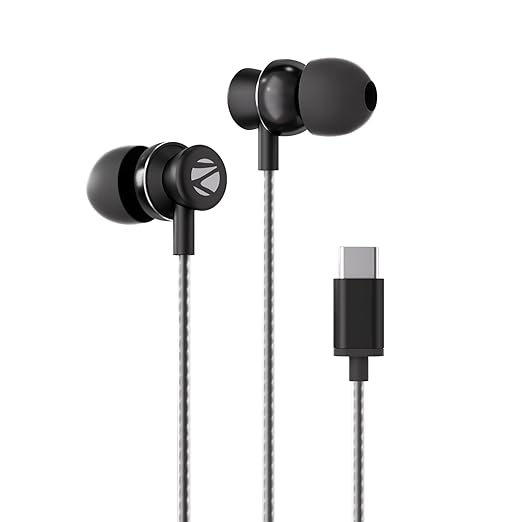 ZEBRONICS Buds C10 in Ear Type-C Wired Headphones with in-Line Mic, Metallic Design, Volume Control, 1.2M Cable, 10Mm Driver, (Black)