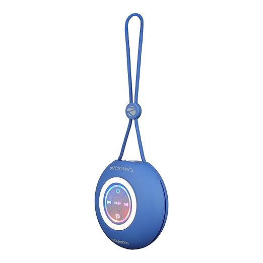 ZEBRONICS County 6 Portable Bluetooth Speaker, 3 Watts, Upto 12 Hours Playback, BTv5.3 | TWS, Multicolour LED, Call Function, Compact Design, Carry Loop (Blue)