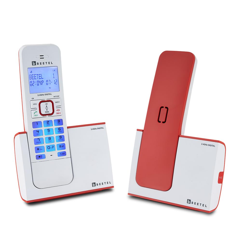 Beetel X75 2.4Ghz Cordless Landline Phone,Dual Mode DTMF/FSK,1 Line 7segment LCD Display & Blue LED Backlit,Illuminated Keypad,2 Way Speaker Phone,6 Step Ringer Volume Control(Red/White)(X75) - Mobile Phone | Buy online on ZillyBuy