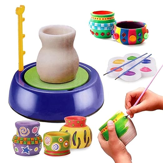 Braintastic Kids Pottery Wheel Kit - Battery Operated Pottery Wheel & Painting Kit Playset for Beginners with Modeling Clay, Sculpting Clay & Tools, Arts & Crafts Kids Age 8-12, 9yrs+ - Toys and Games | Buy online on ZillyBuy