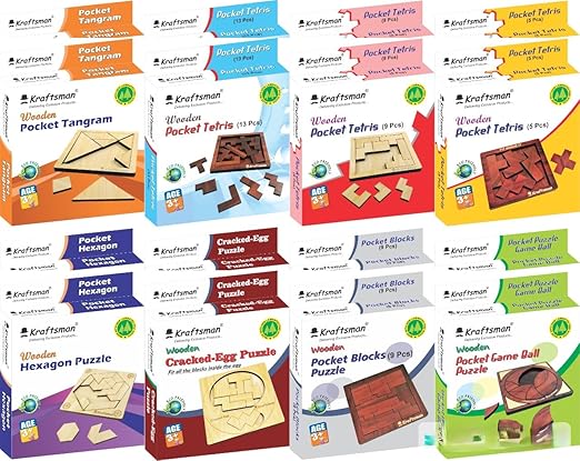 Braintastic Wooden Puzzle Portable Pack of 16(2x8 DIY) for Birthday Return Gifts Party Pack, Travel Board Game, Return Favors with Travel Pouch for All Age Group - Toys and Games | Buy online on ZillyBuy